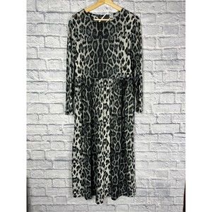 NWT 2X Leopard Spotted Print Stretch Maxi Dress Plus Size Long Sleeve